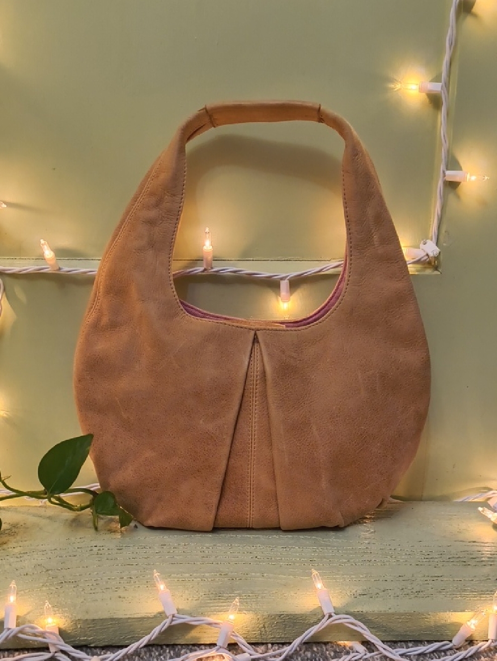 Women's Sigrid Olsen Mini Hobo Beige Tan 100% Leather Bag Purse
